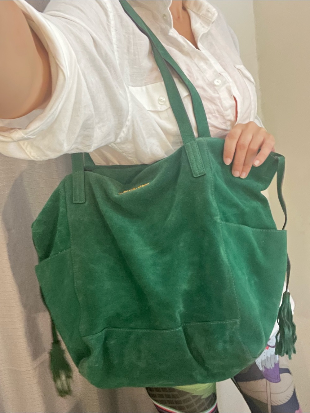 Michael Kors Green Suede Ashbury Tote Bag - Picture 11 of 12